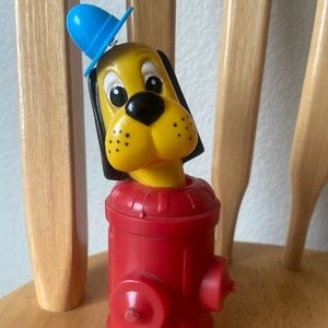 Vintage JAPAN Wind Up Toy - Yellow Dog Red Fire Hydrant - 6" pluto disney